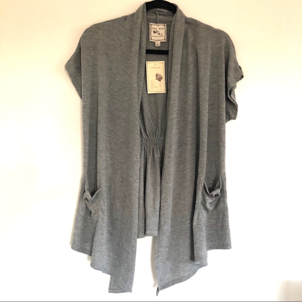 Pink Rose Short Sleeve Heather Gray Cardigan.